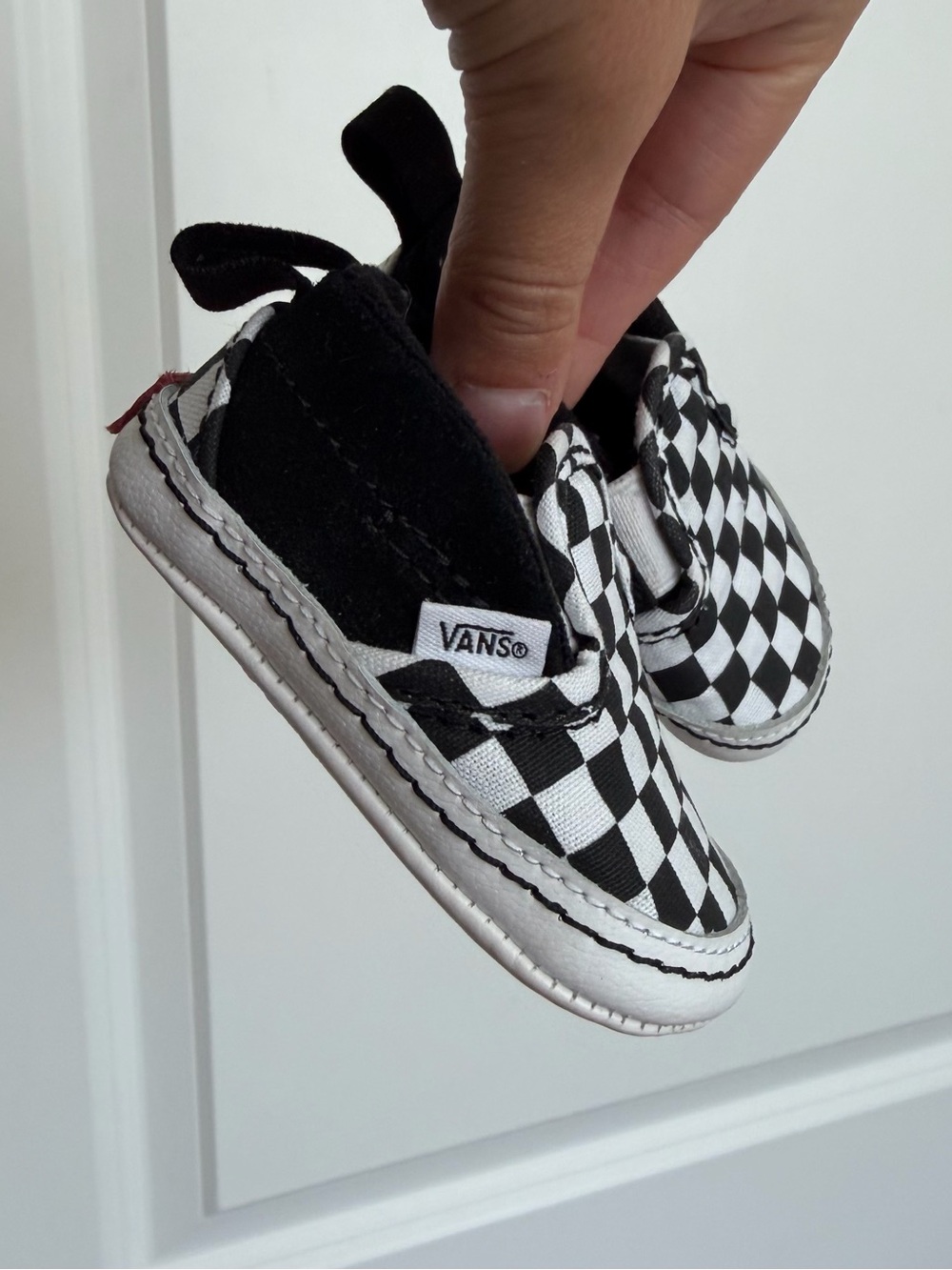 Vans Classic Checkerboard Slip-On Shoes Black White Size 1c Baby Unisex